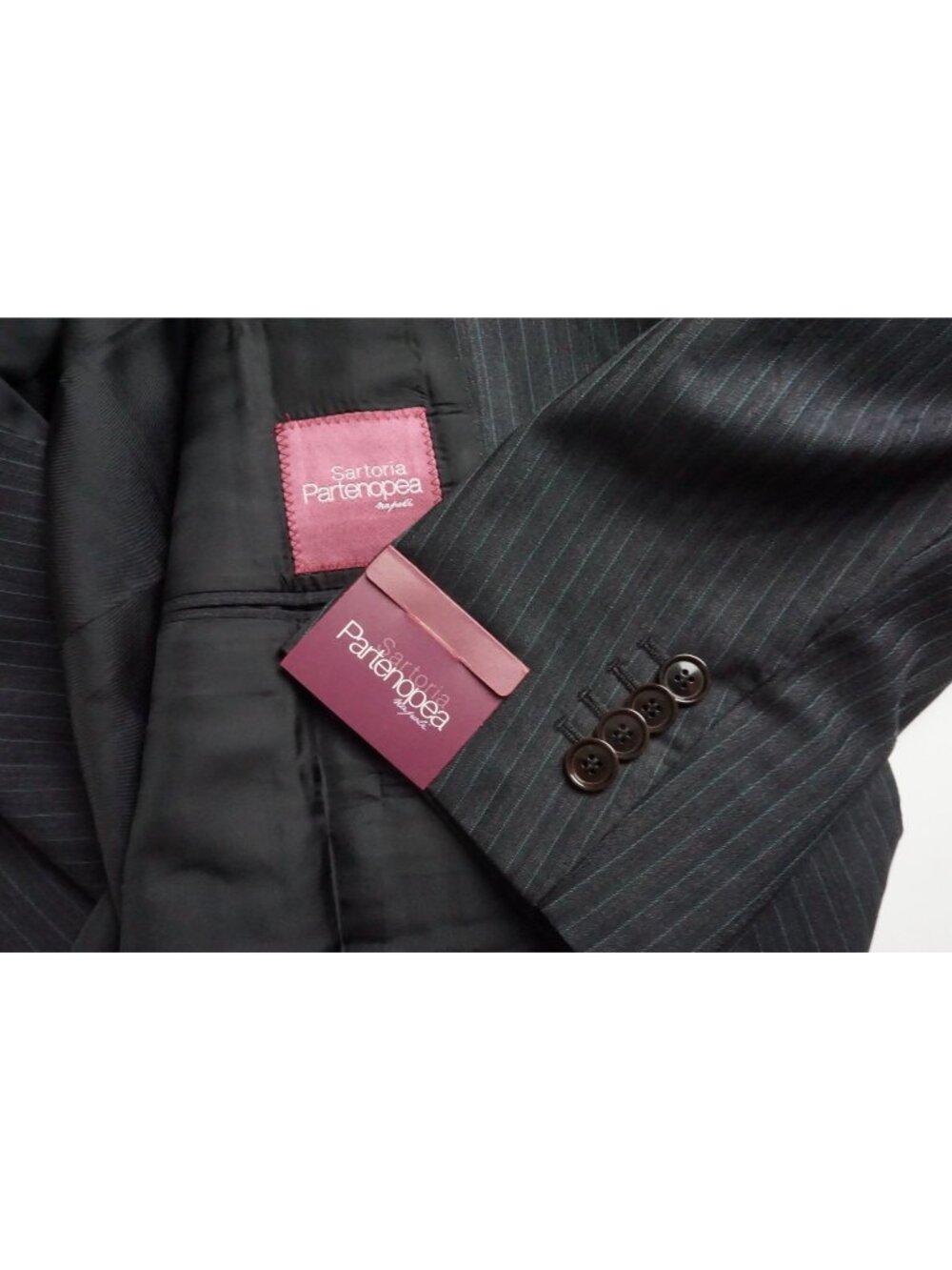 Sartoria Partenopea Charcoal Striped Wool 2 Pc Suit Jacket Pant 56R EU NEW